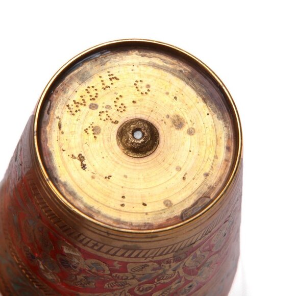 Vintage Indian Brass & Glass Hammered Cups & Tray  Engraved Floral Lassi - 4 Set - Picture 4 of 9